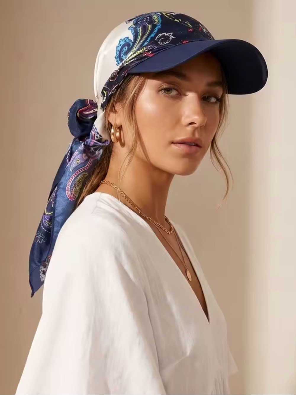 Navy Paisley Scarf Visor Hat - Women